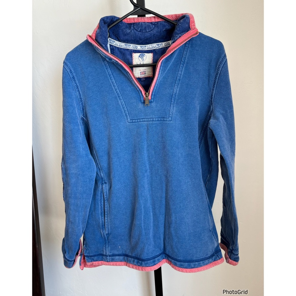 Fat Face The Airlie Blue Pullover Half-Zip with Coral Trim Small
